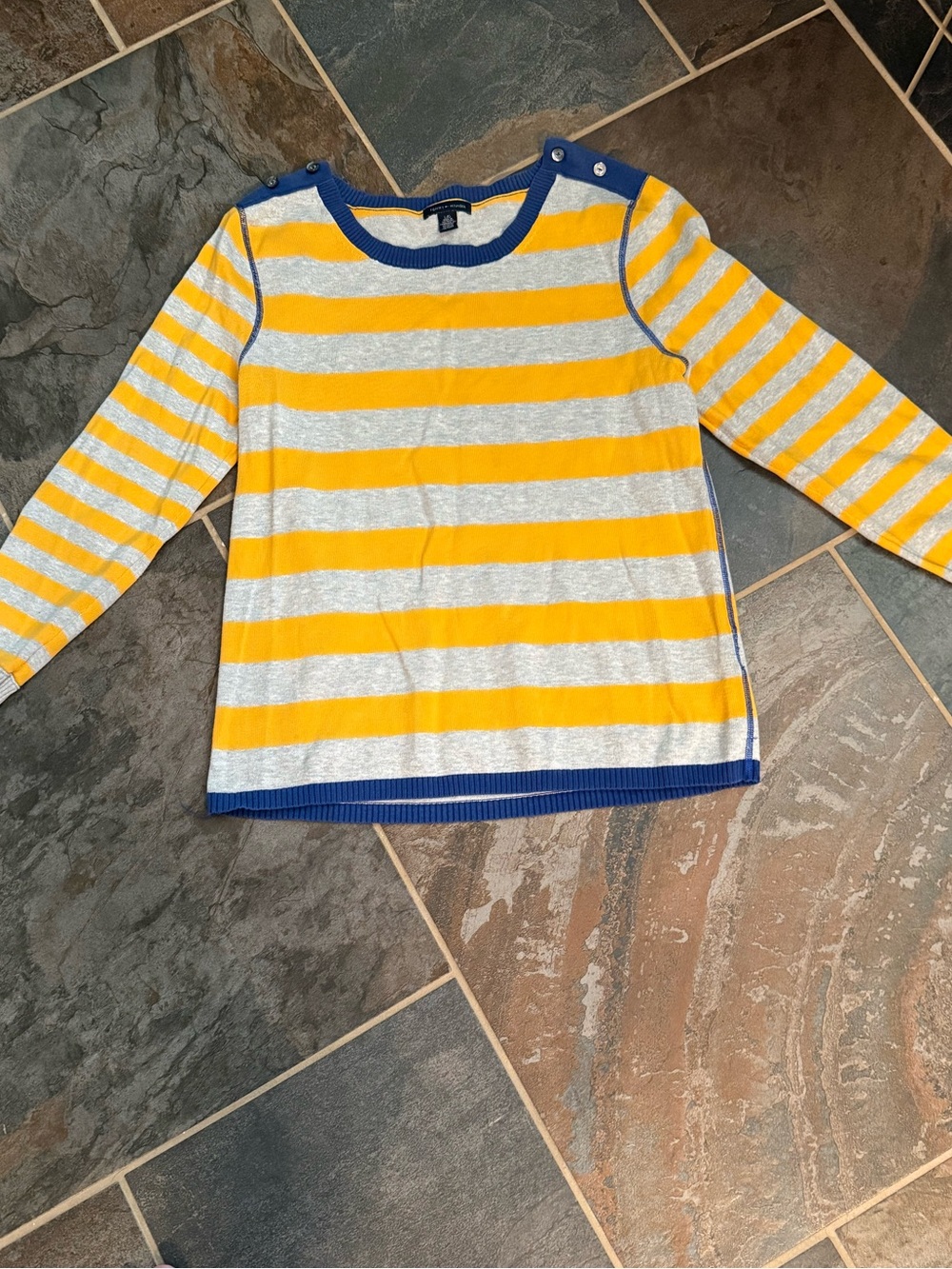 Tommy Hilfiger Yellow, Gray & Blue Striped Long-Sleeve Top